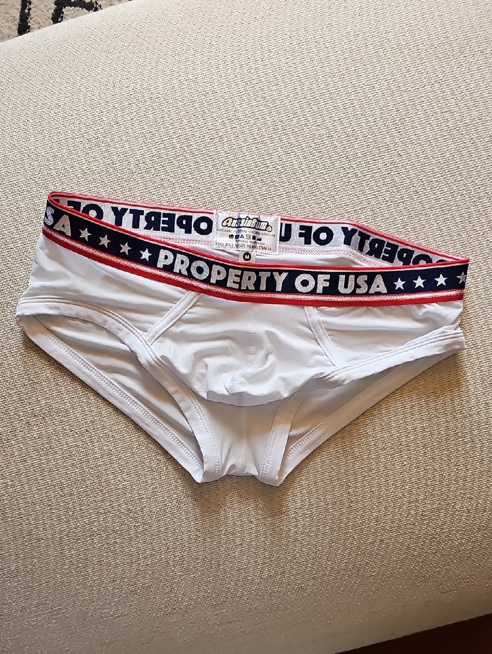 Property of USA White Men's Briefs with Patriotic Waistband